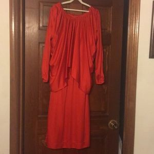 Red knee length evening dress